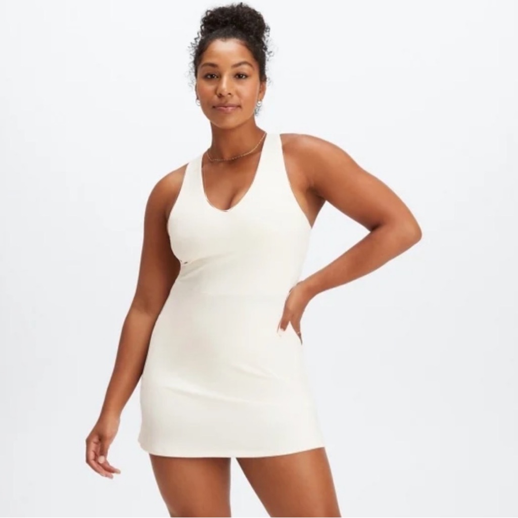 New Fabletics On-The-Go Built-In Bra Dress In Egret (Off White / Light Cream) 3x